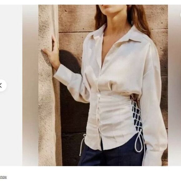 Zara Womans Blouse Shirt Top Fitted satin effect L Drawstring sides 8445/845 NWT - Picture 1 of 7